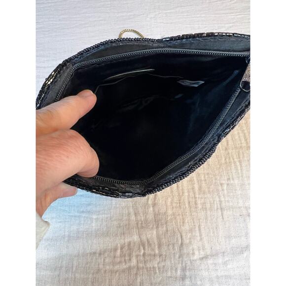 Vintage Black La Regale Glass Beaded Evening Shoulder Clutch Bag 23" Chain - Picture 2 of 6